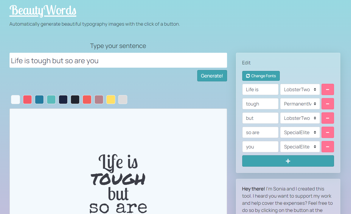 BeautyWords Typography Generator