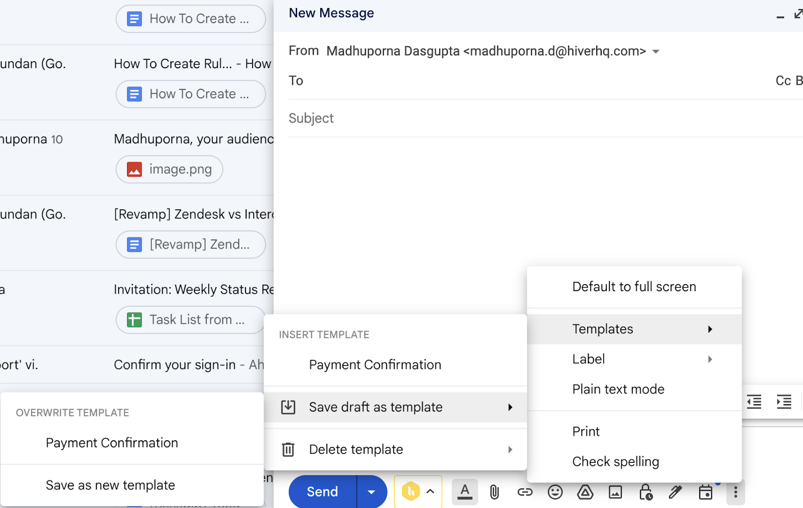 Gmail template feature