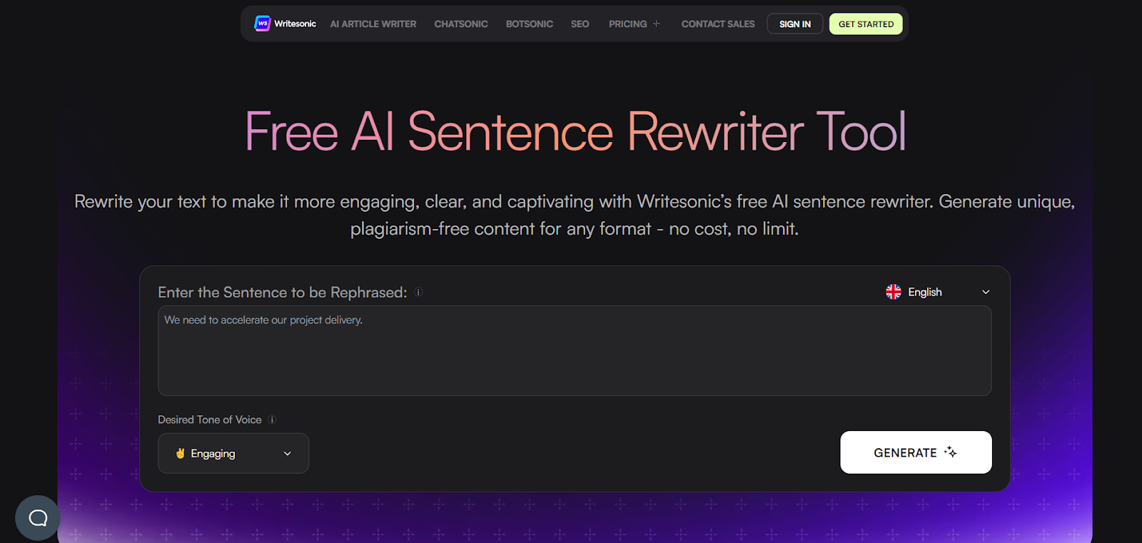 WriteSonic Sentence Rewriter