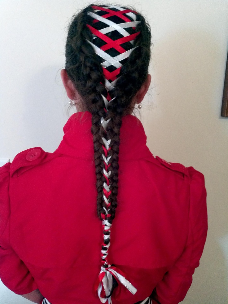 Back view of a lady wearing French Braid with Ribbon Accents