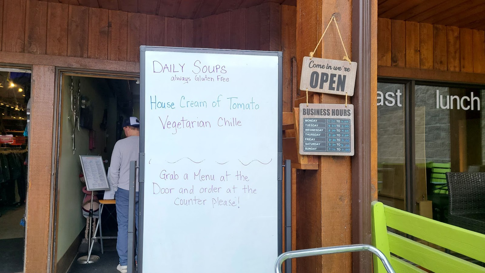 Outdoor menu of Harvest Cafe in Canmore