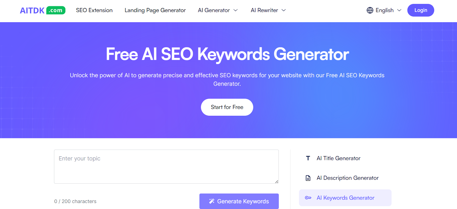 AITDK AI SEO Keywords Generator