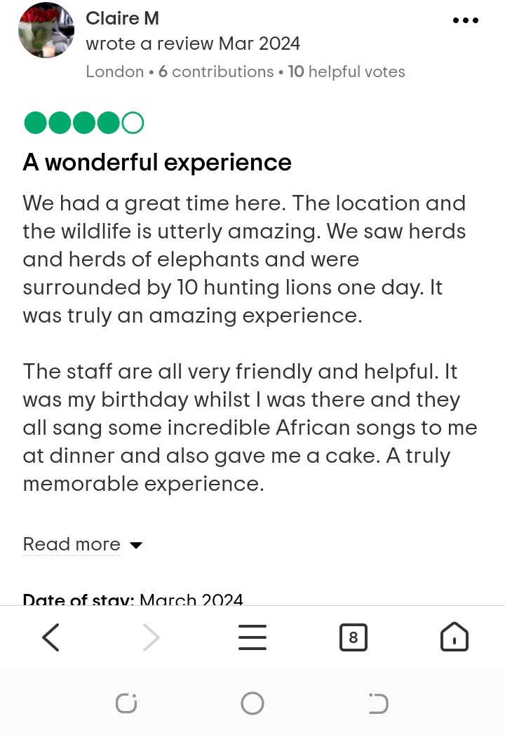 experience with the staff at Chobe Game Lodge