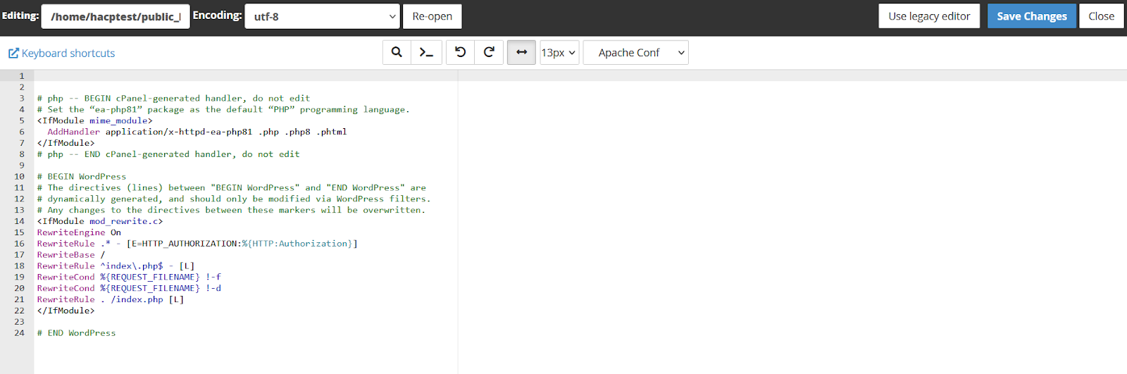 Edit htaccess