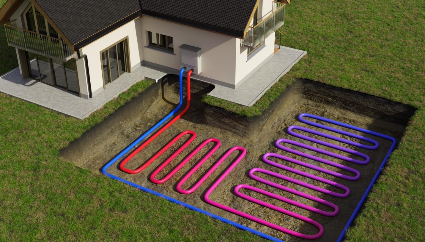 A house with pipes connected to the ground Description automatically generated