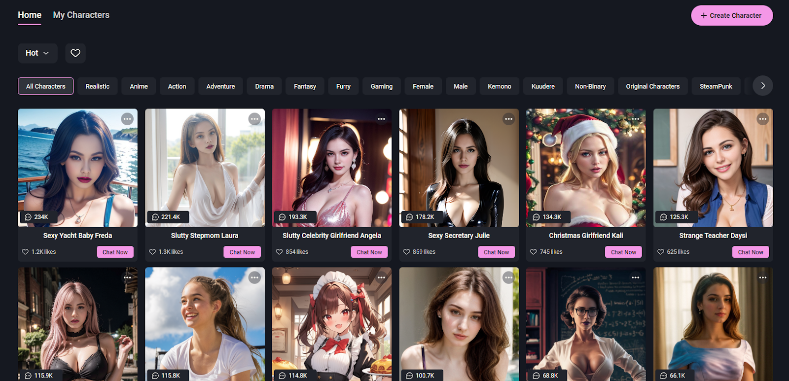 Enjoy Spicy Chat with Different NSFW Female Characters With MioCreate AI Girlfriend