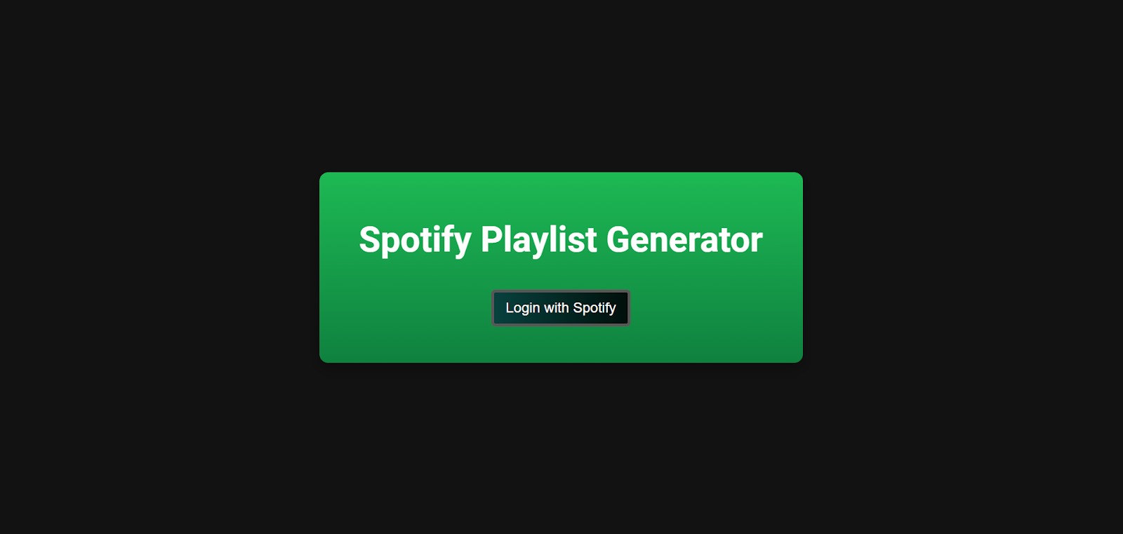 "Green banner with the text 'Spotify Playlist Generator' and a black button below that says 'Login with Spotify'."