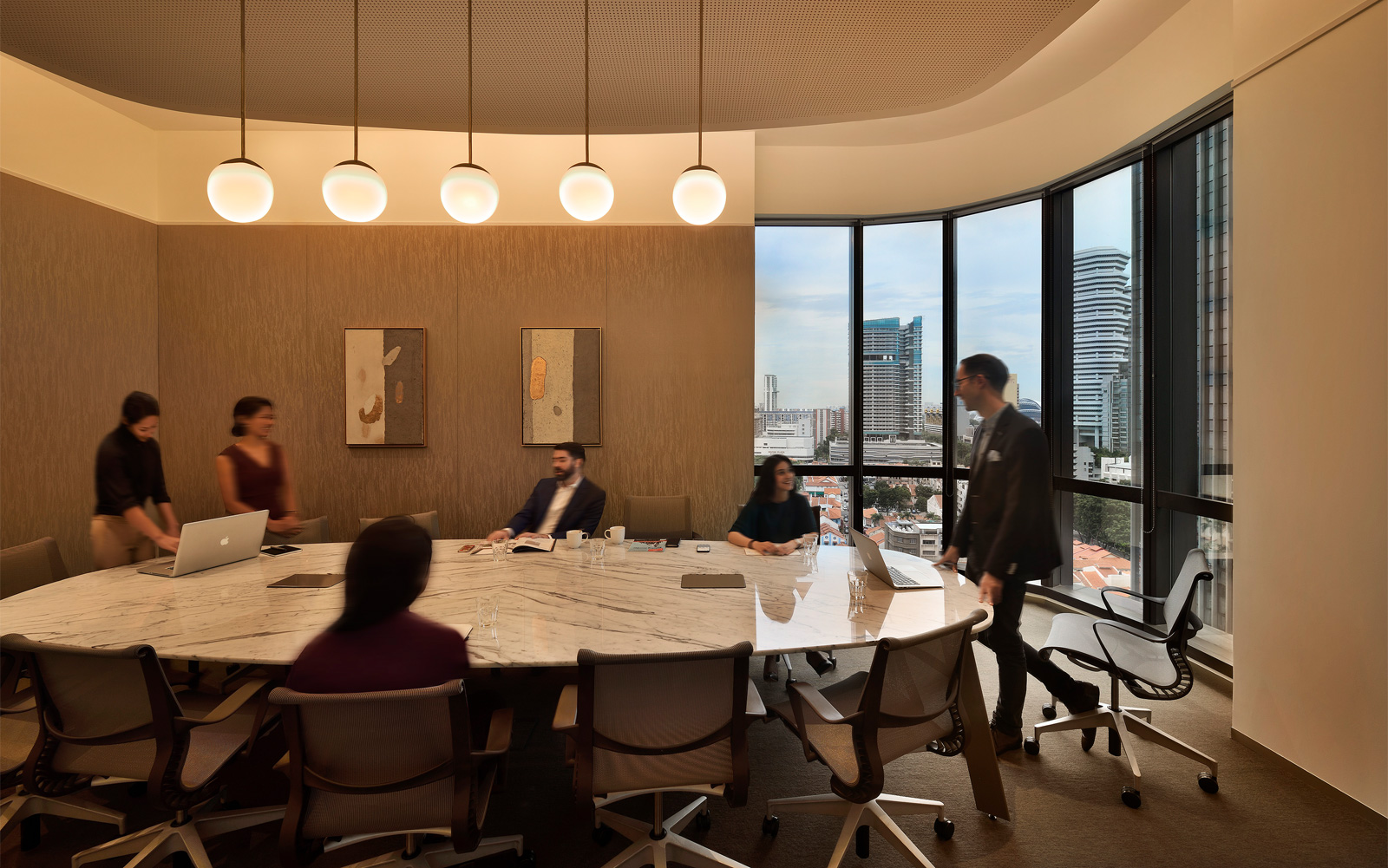 Members of coworking office meeting together