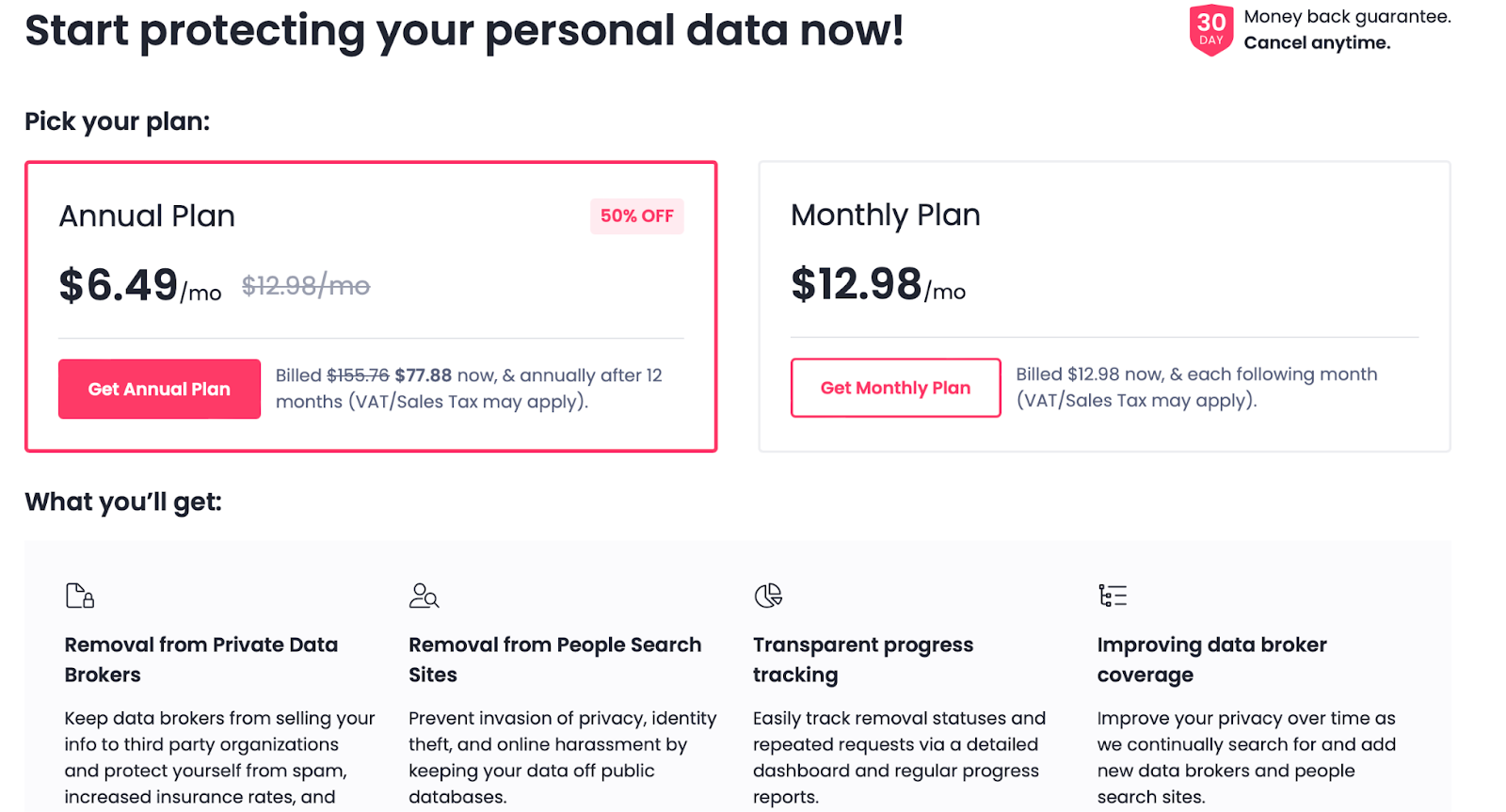 incogni pricing plan options