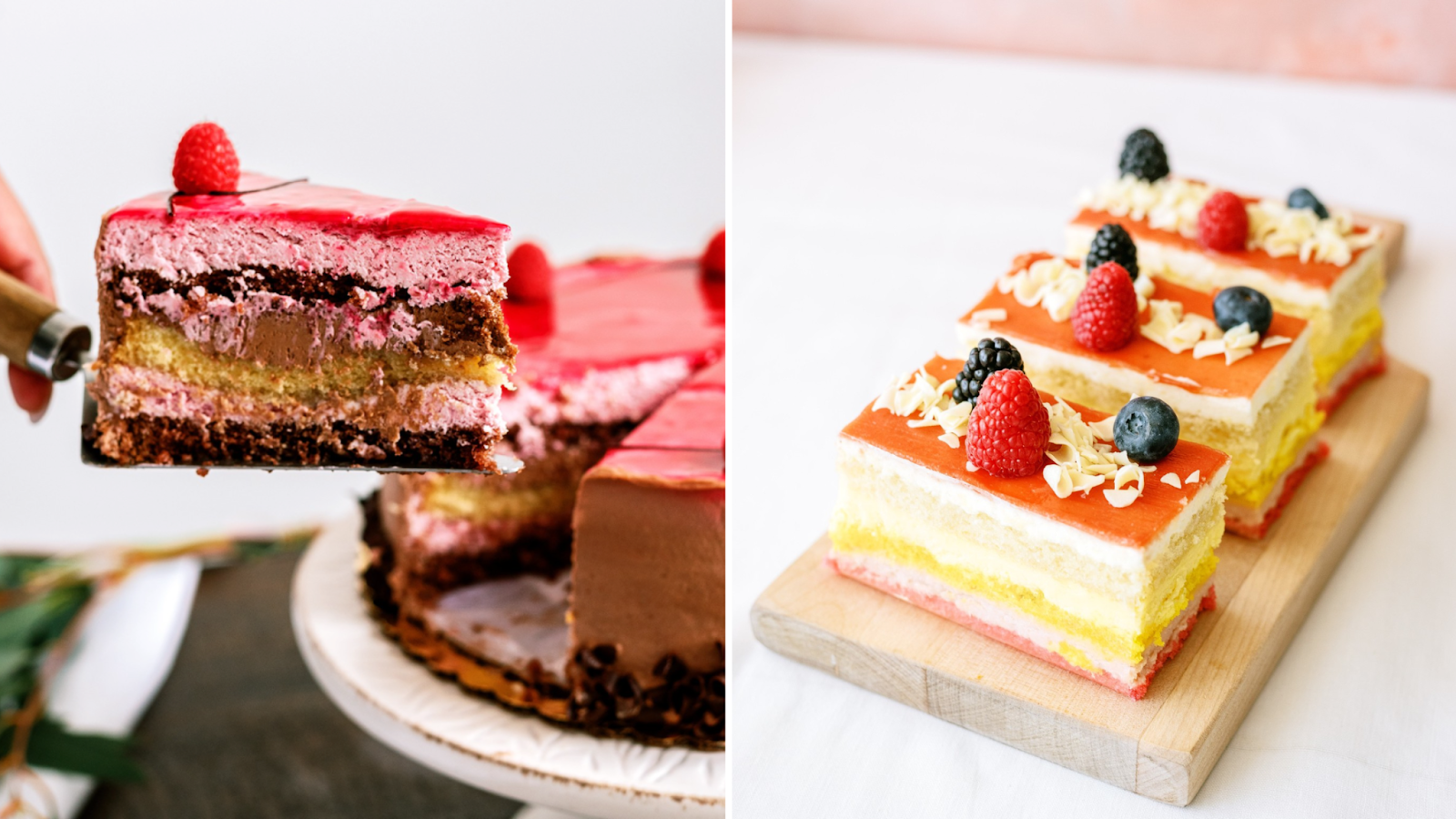 a raspberry cake and tarts from Gourmandise's wedding catering services in Utah.