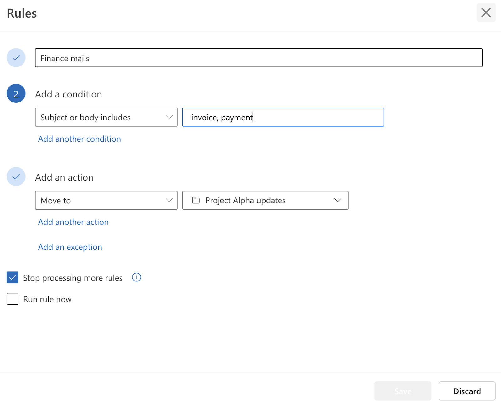 Creating filters based on keywords in Outlook