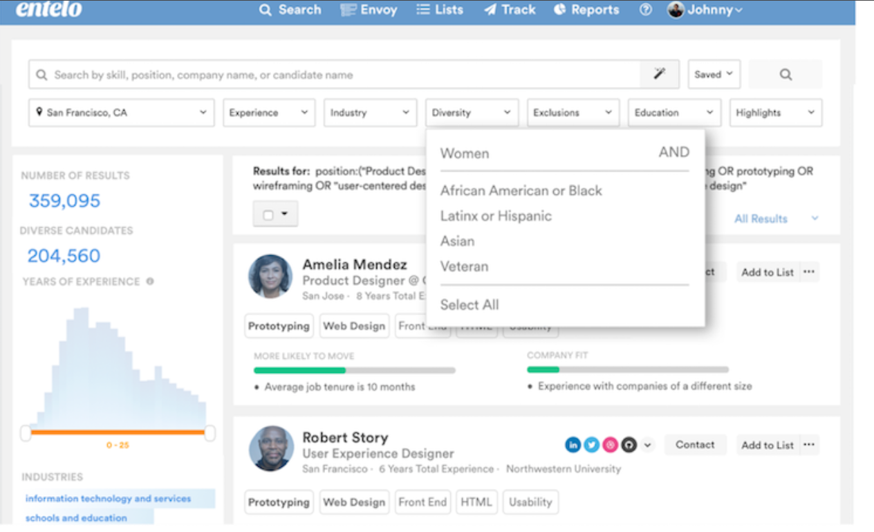 entelo's diversity and inclusion software features