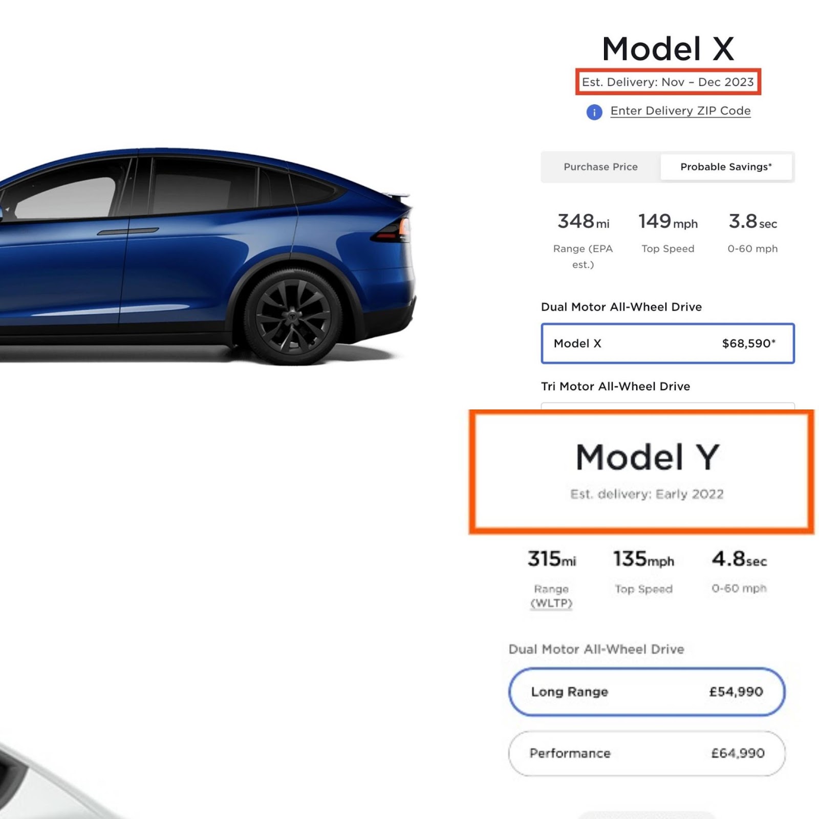 Tesla Model X vs Tesla Model Y Price