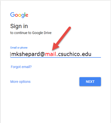 Signing in to access a shared Chico State Google Doc BEFORE Aug 1, 2024: use @MAIL.csuchico.edu