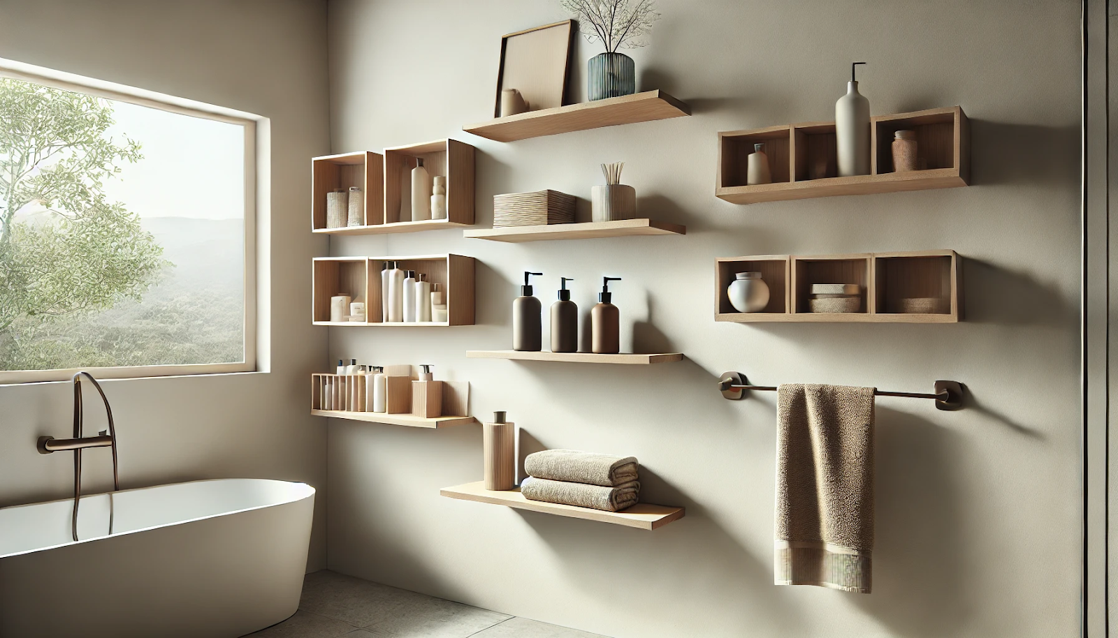 image showcasing open shelving in a bathroom