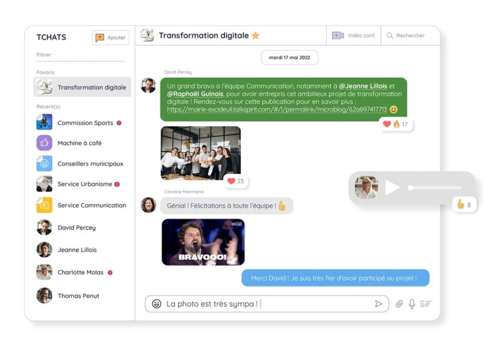 Féliciter la performance collective et individuelle sur le tchat Talkspirit