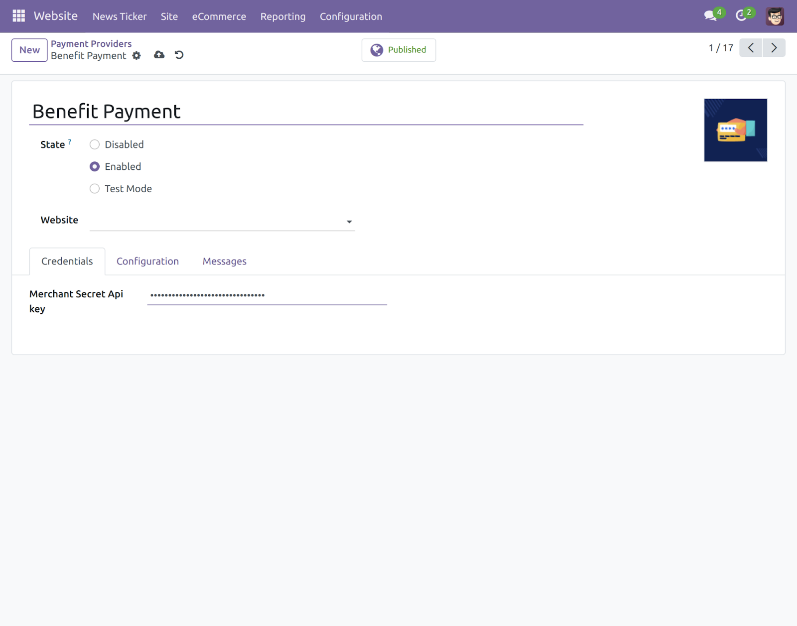 Odoo Website BenefitPay Payment Acquirer