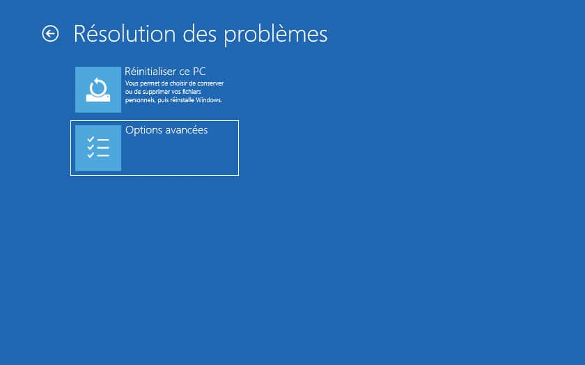 Options avancées pour accéder au BIOS