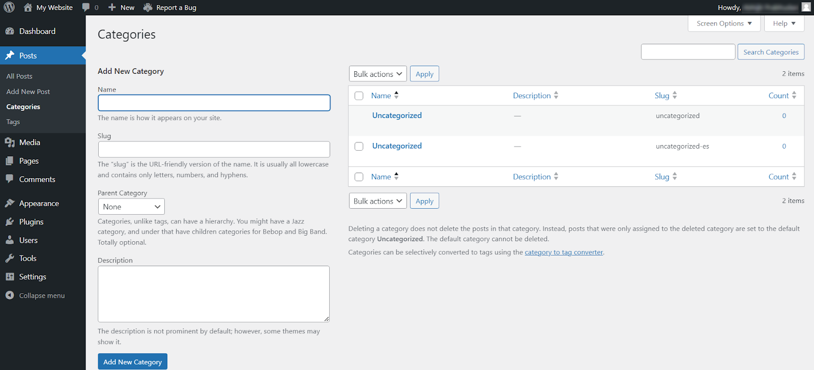 WordPress categories