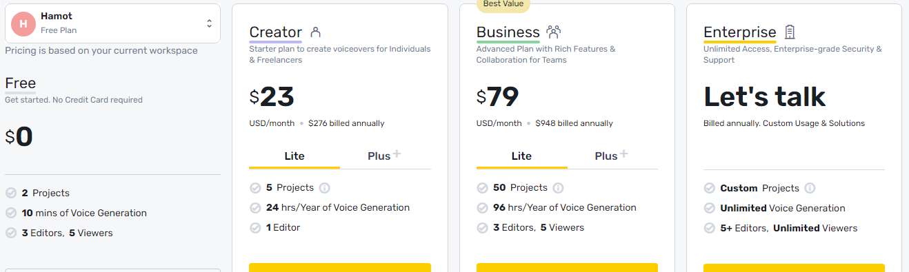 Murf pricing plans