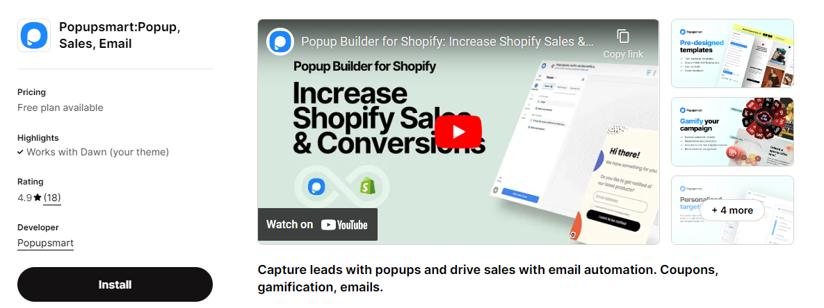 Popupsmart, a good Shopify exit intent popup app.