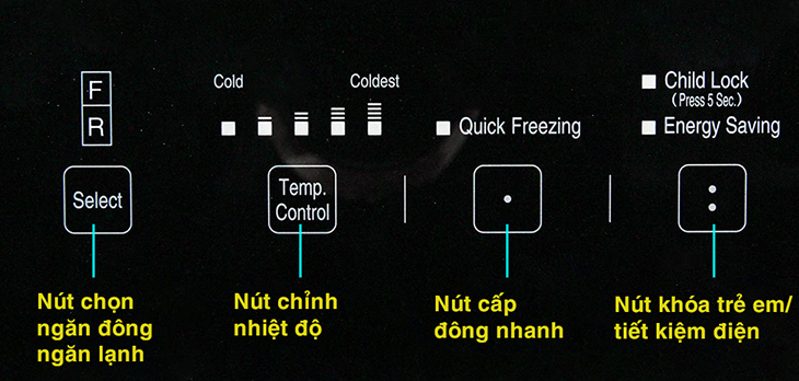 Các nút chức năng trên tủ lạnh Hitachi