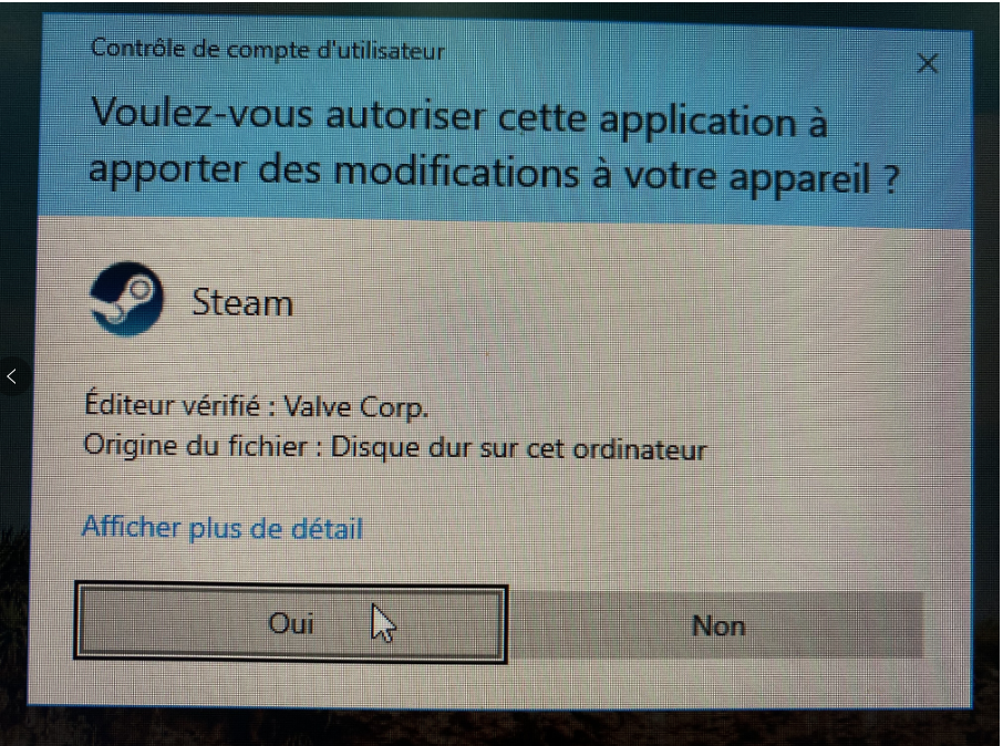 Confirmer l'ouverture du fichier de désinstallation