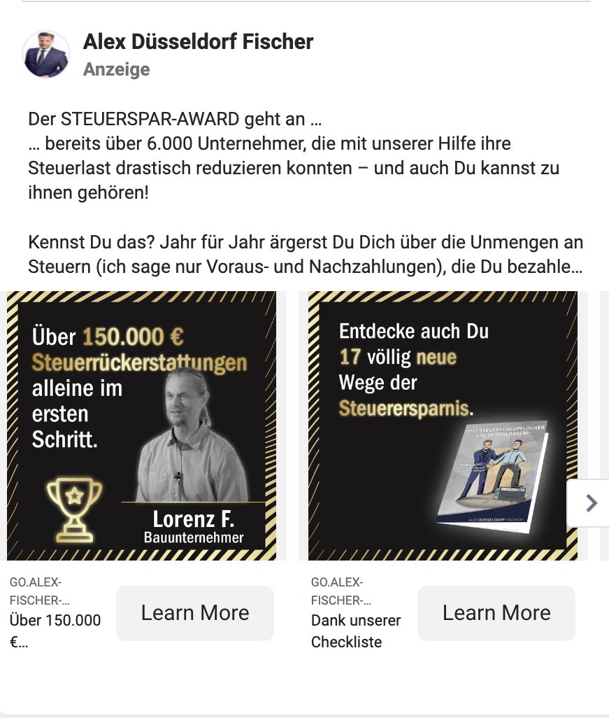 Meta Werbeanzeige als Beispiel für Copywriting auf Deutsch

