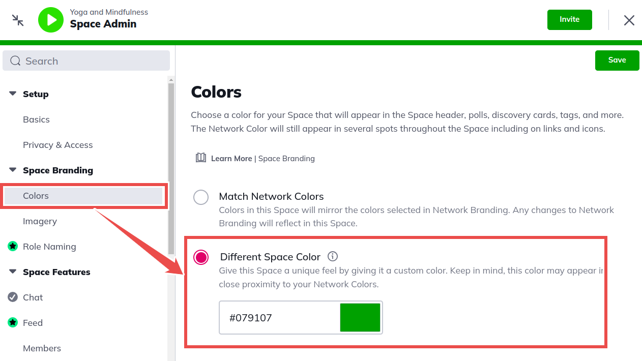 add custom color pallet for spaces in Mighty Networks