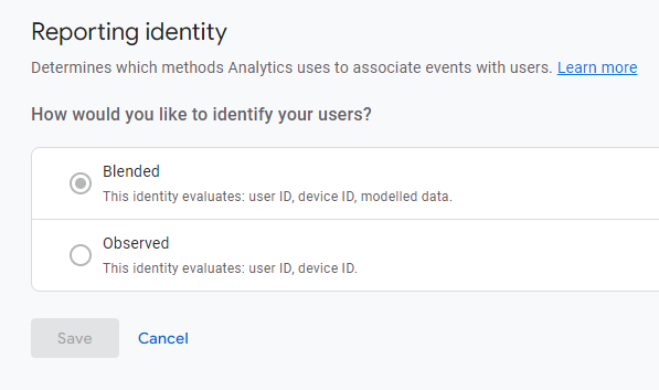 ga4 reporting identity, ga4 terminology 