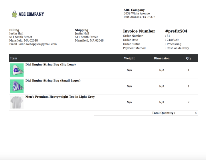 downloaded packing slip