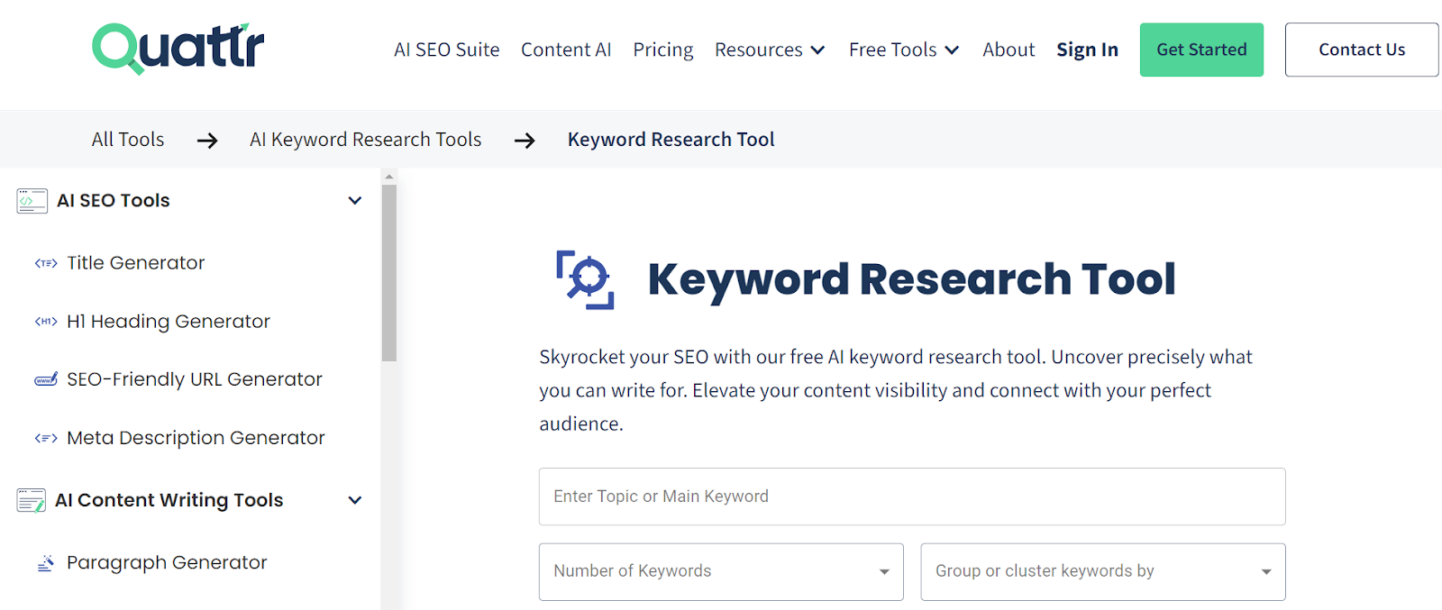 Quattr Keyword Research Tool