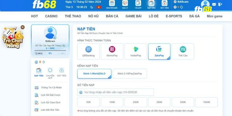 Những yêu cầu bắt buộc khi nạp tiền fb68