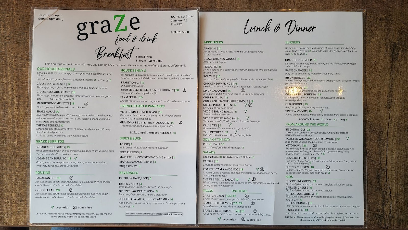 Graze Food & Drink Menu