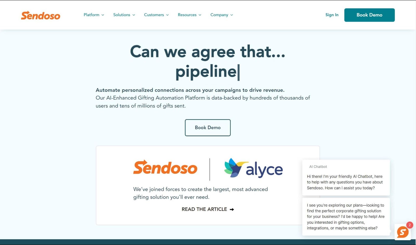 Screenshot of Sendoso website