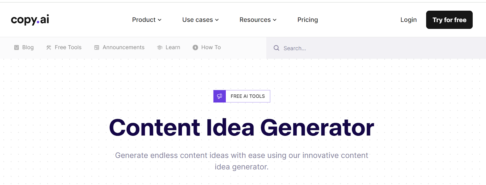 Copy AI's Content Idea Generator