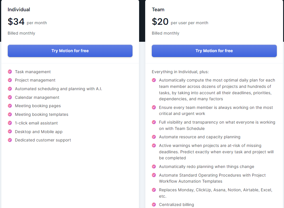 Motion Pricing plans