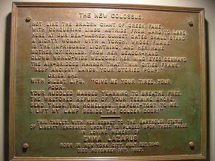 Bronze plaque inside the Statue of Liberty with the text of the poem