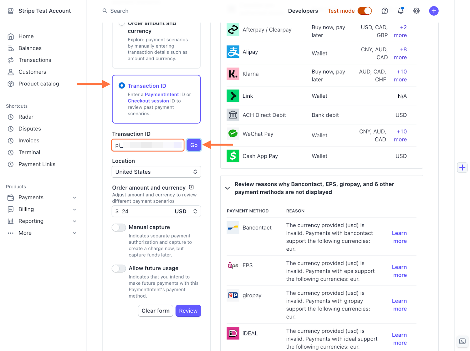 Paste the transaction ID