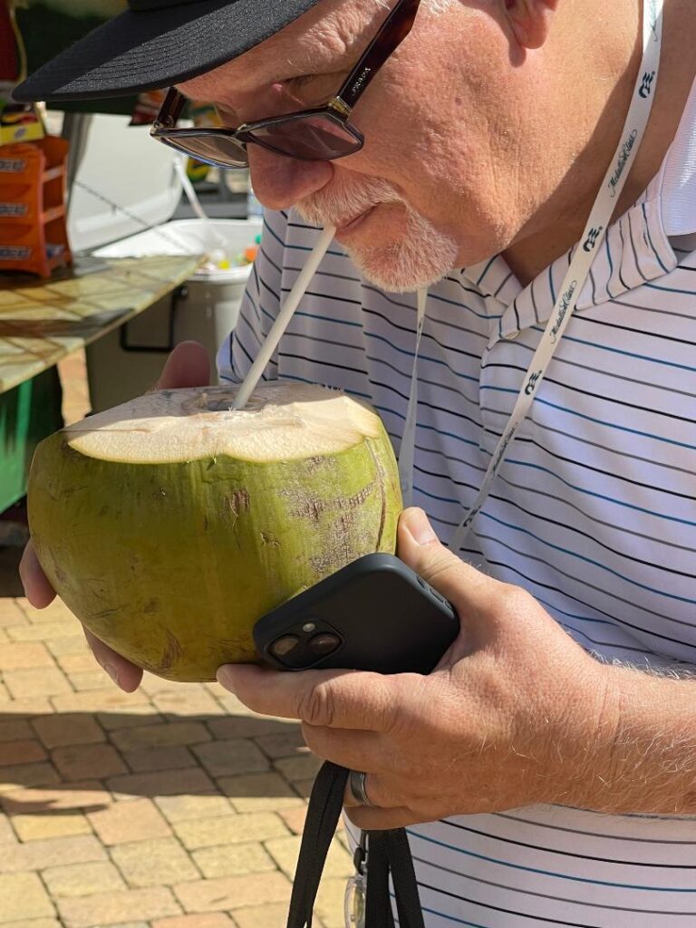 my husband with the coconut
