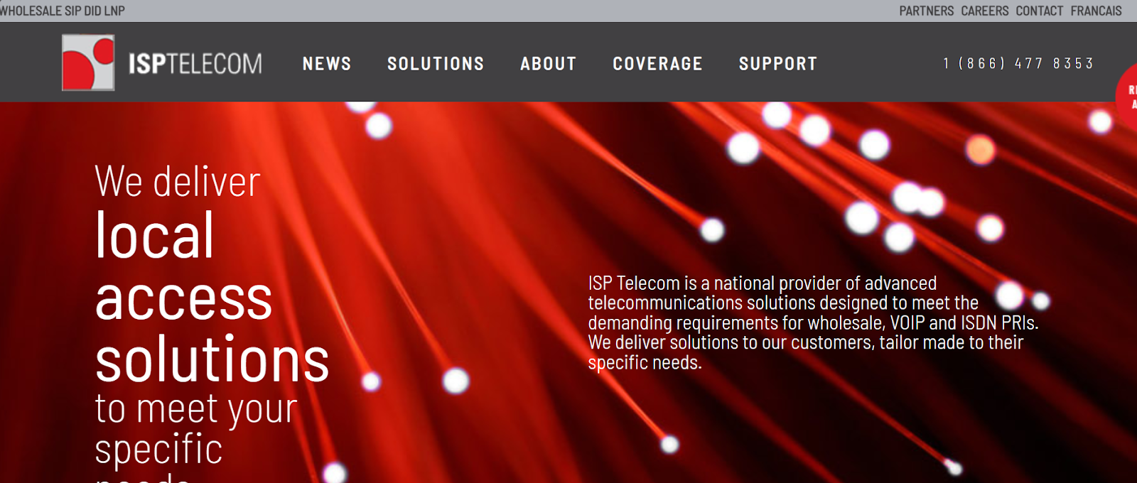 ISP Telecom website snapshot highlighting the services it offers.
