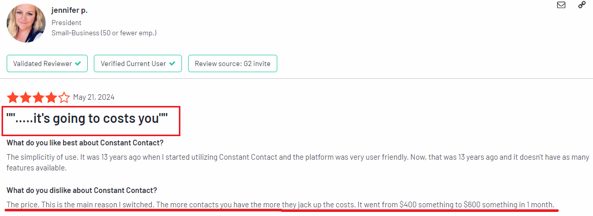 1. Constant Contact review from the customer.