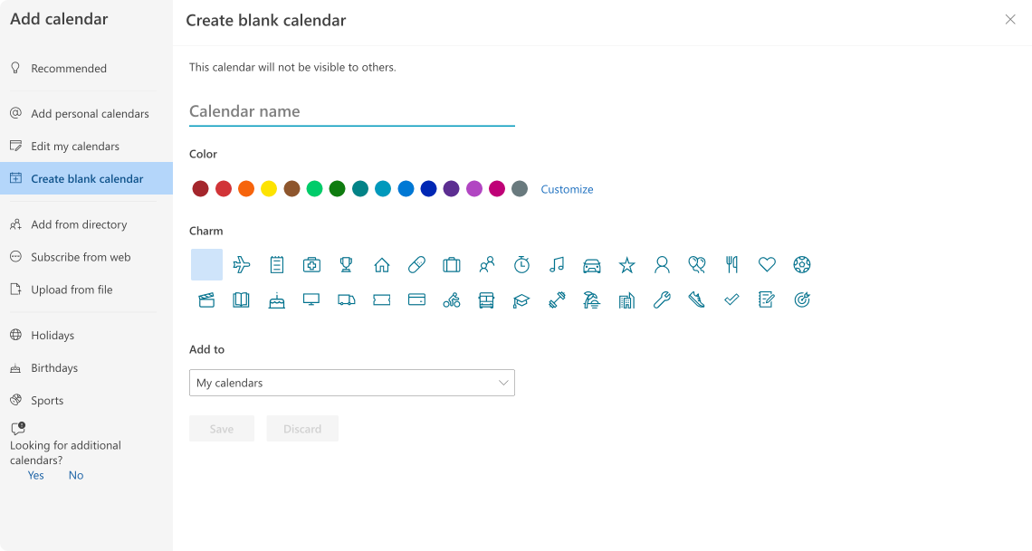 Pic. 14. Click on “Create blank calendar” to create a shared calendar from scratch.