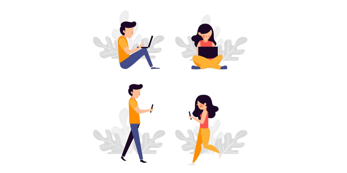 Illustration of a girl and boy using their devices, searching for who can use a no sign up QR Codes. 