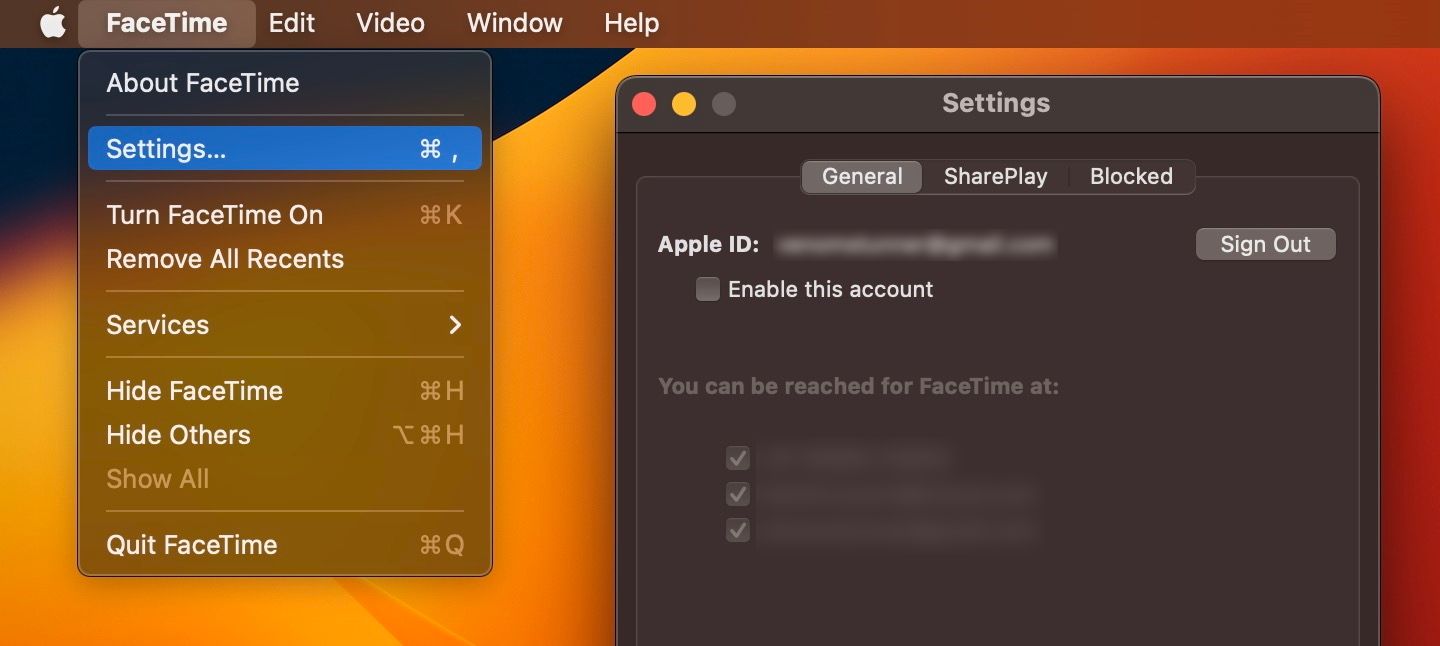 FaceTime settings in macOS 