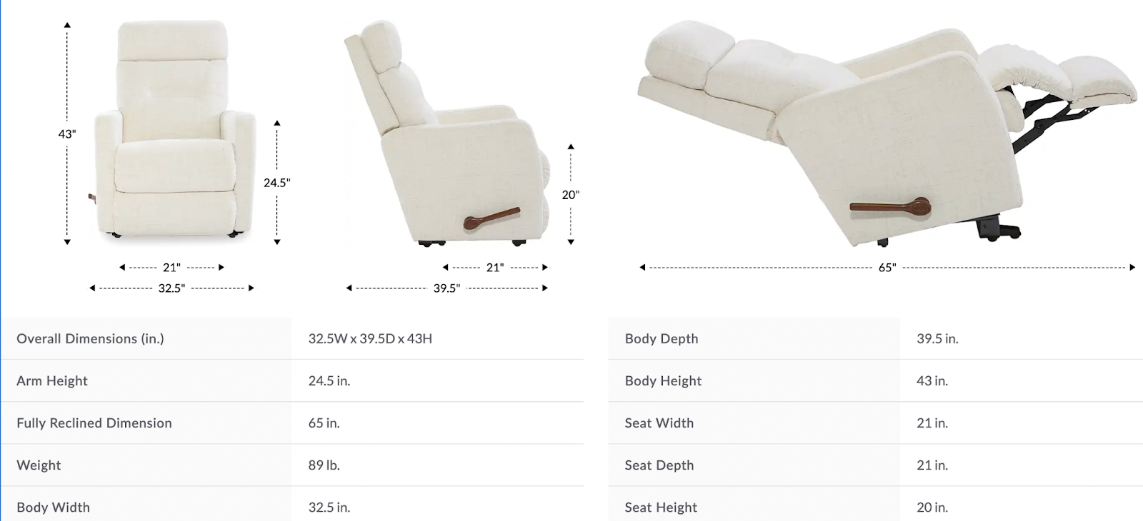 lennon wall recliner dimensions