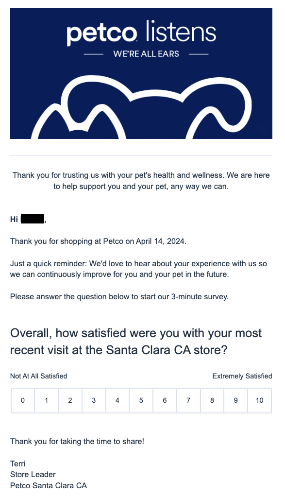  Customer feedback survey from petco