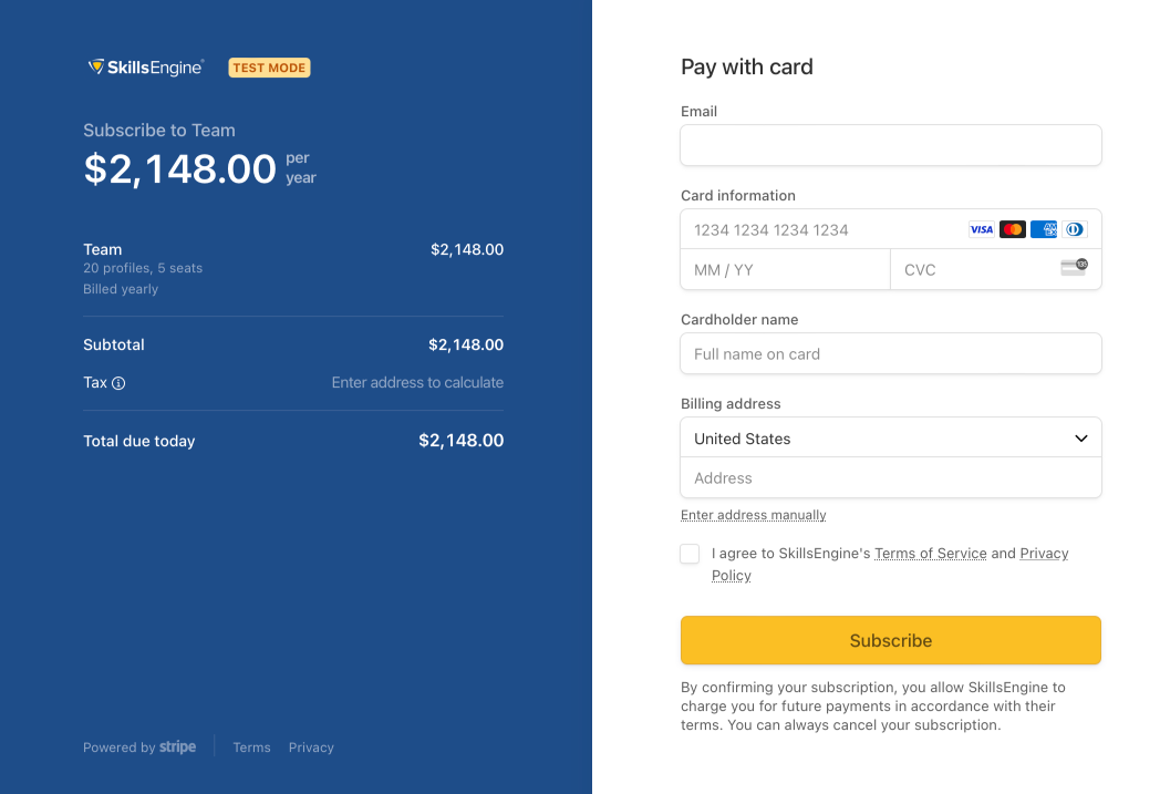 Screenshot of the payment page.