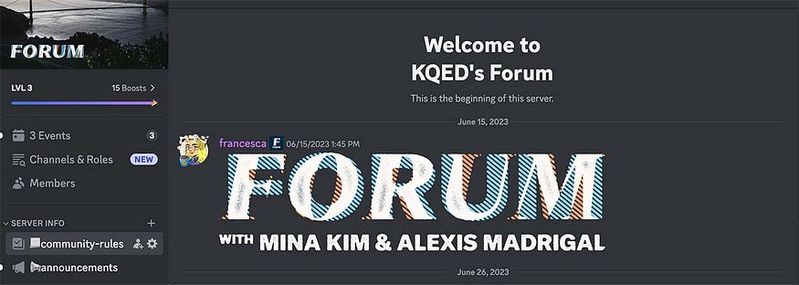 screen shot of KQED Forum on Discord