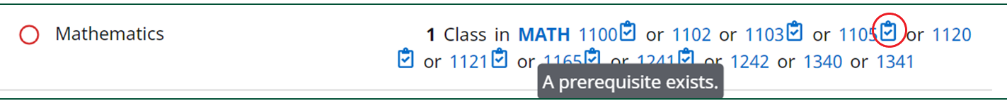 Screen shot that shows a course prerequisite